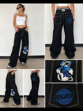 A.LAB Expand Your Mind Embroidered Wide Leg Jeans Y2K Skater Size 26